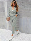 Out-Shine | Crop Blue Jacket & Tapered Pants Outfit Set for Women