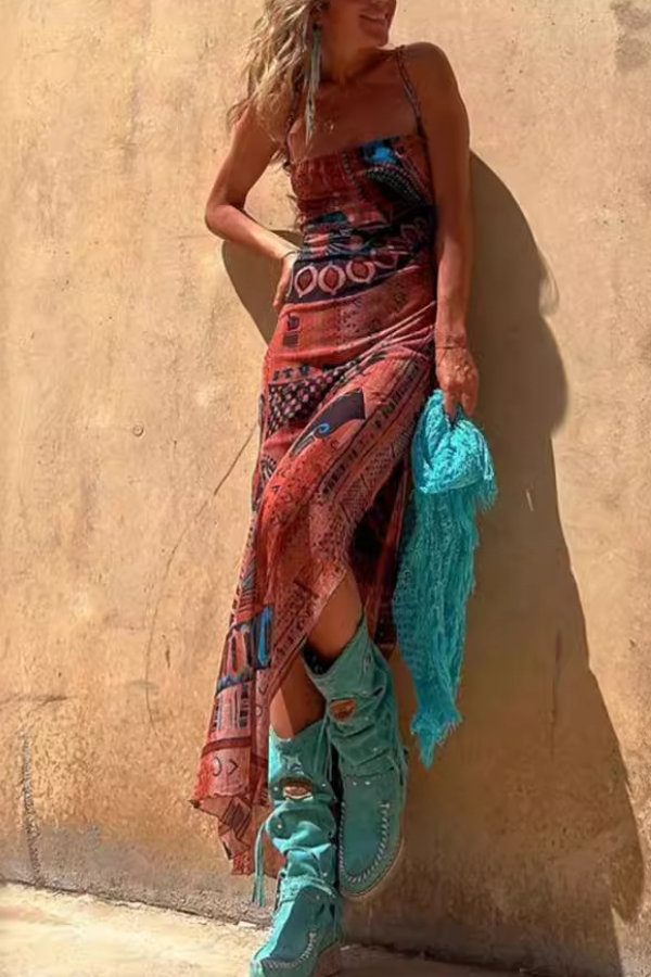 Deslumbra | Vestido de malla con tirantes elásticos, estampado y sin mangas