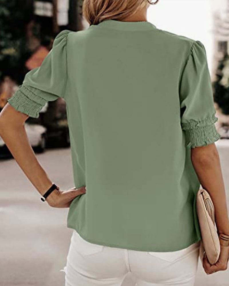 Out-Shine | Casual V-Neck Puff Sleeve Blouse for Women
