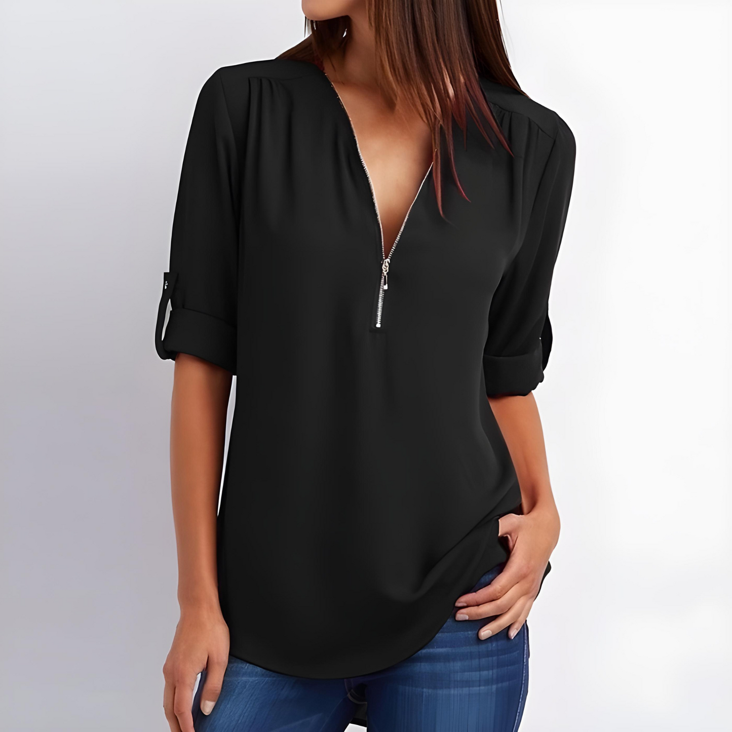 Out-Shine | Stylish V-Neck Zipper Blouse