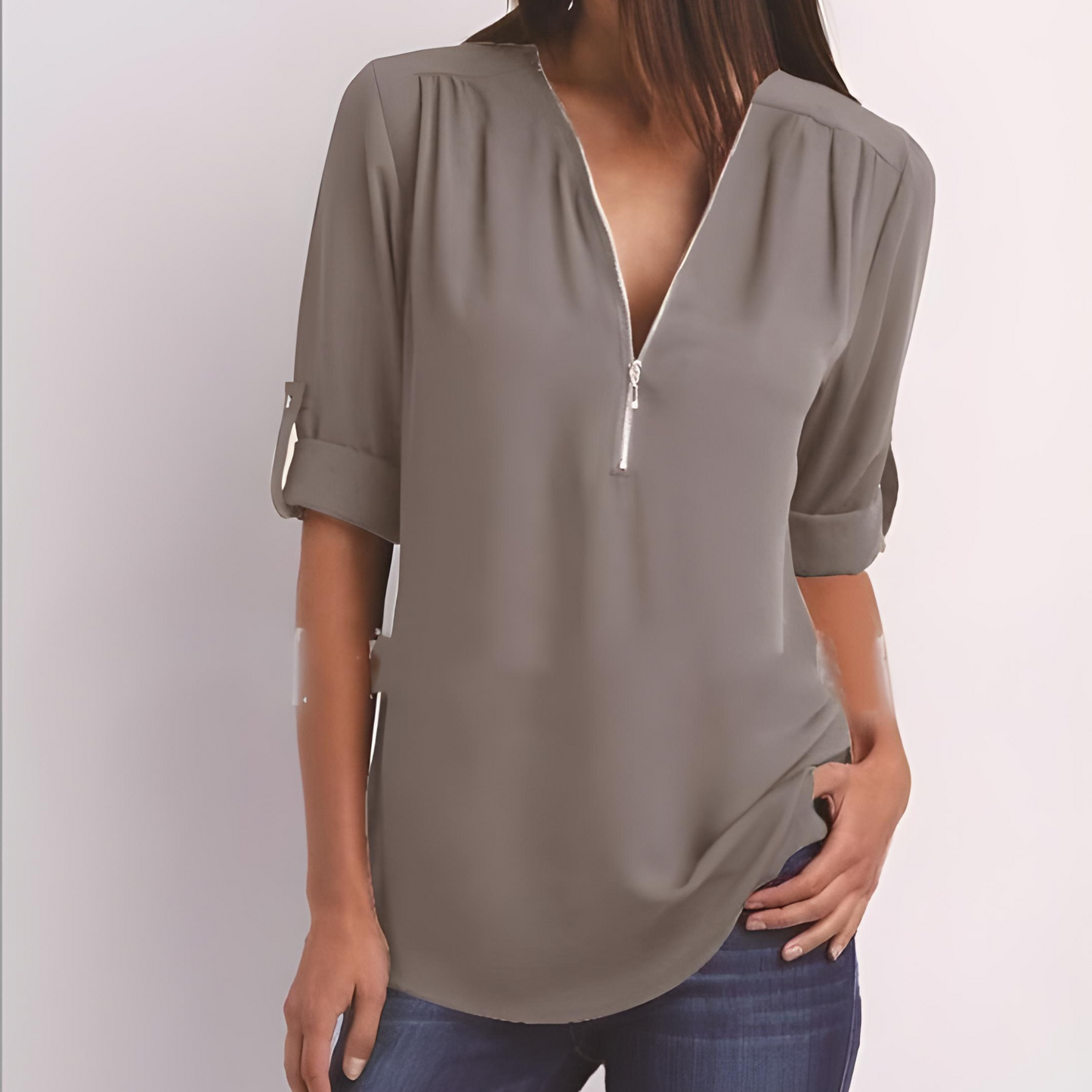 Out-Shine | Stylish V-Neck Zipper Blouse
