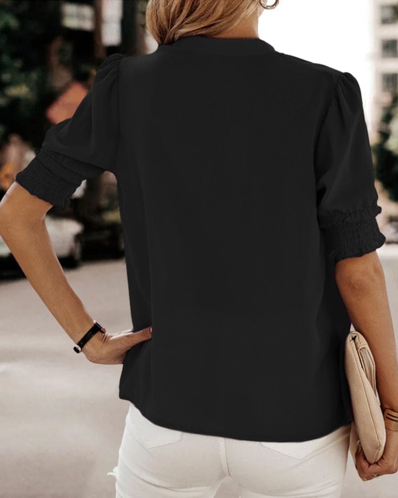 Out-Shine | Casual V-Neck Puff Sleeve Blouse for Women