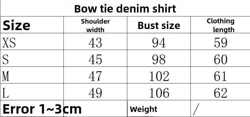 Out-Shine | Bow-Detailed Puff Short Sleeve Round Neck Denim Shirt