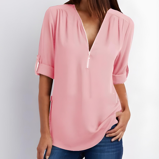 Out-Shine | Stylish V-Neck Zipper Blouse