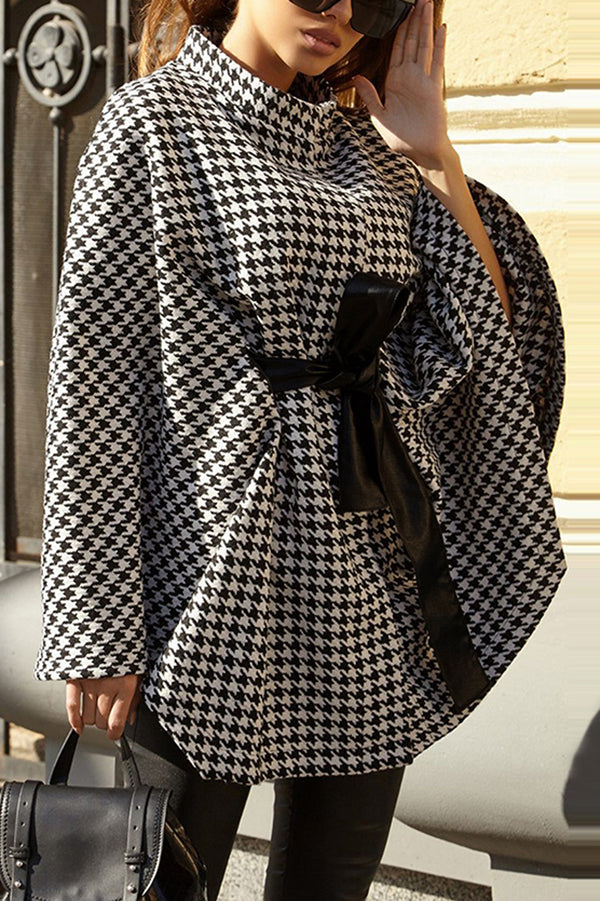 Out-Shine | Houndstooth Loose Lace-Up Cape