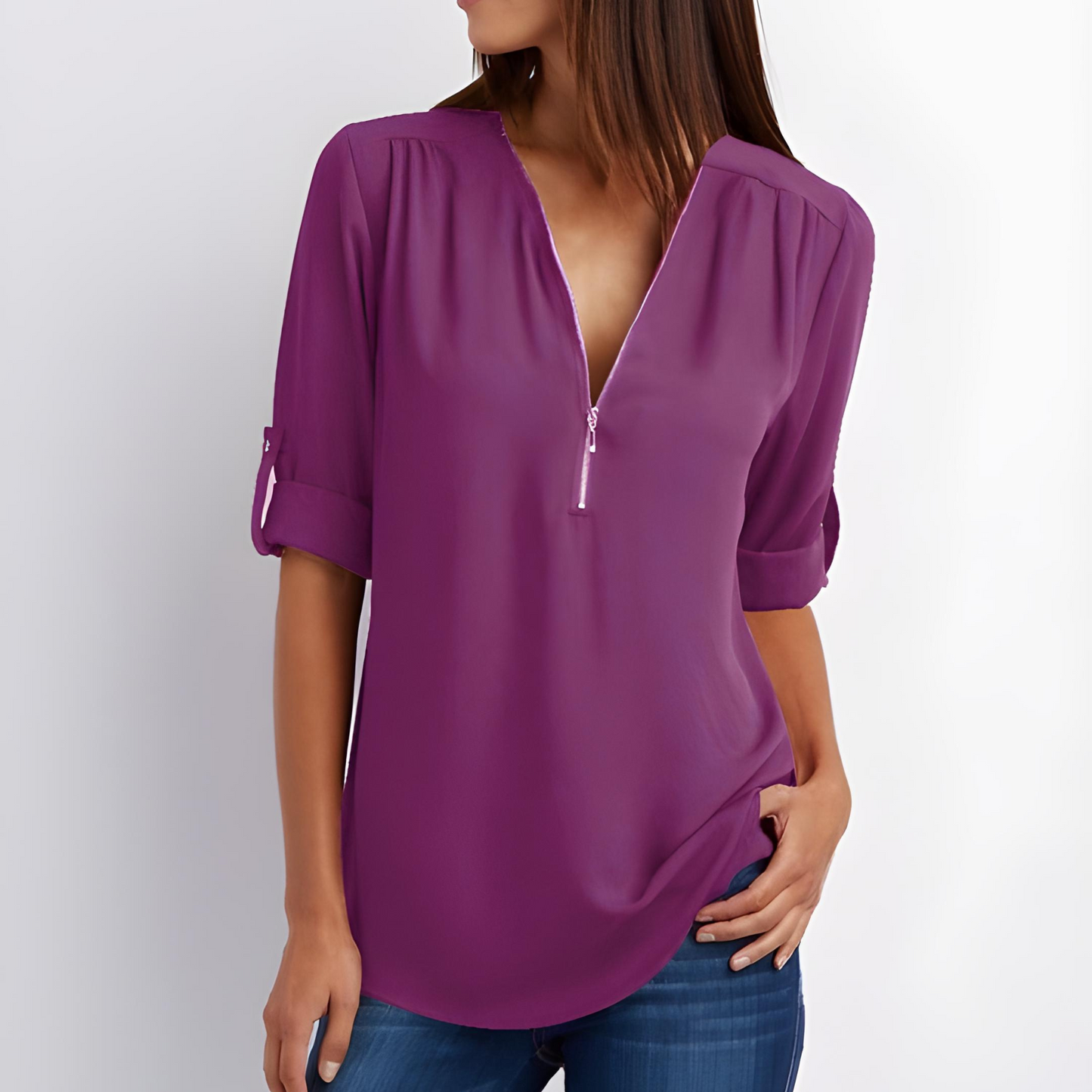 Out-Shine | Stylish V-Neck Zipper Blouse