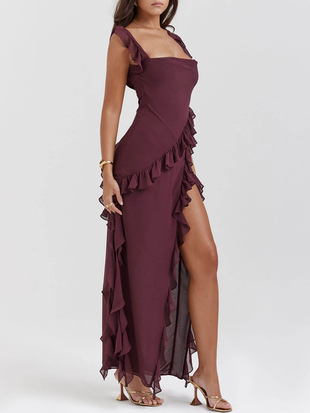 Out-Shine | Ruffled Asymmetrical Maxi Dress