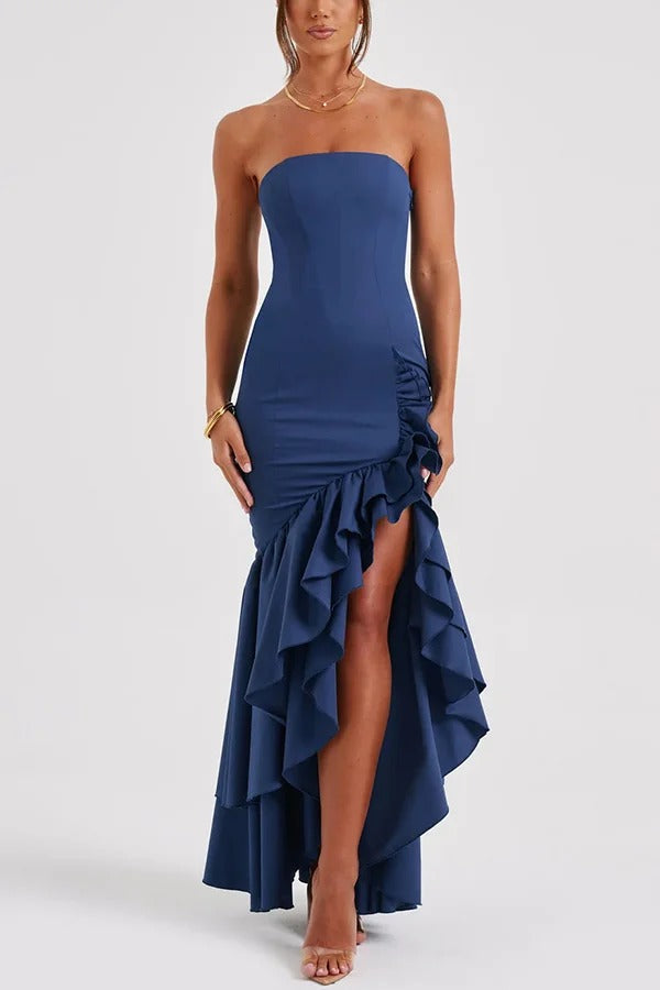 Out-Shine | Off-Shoulder Slim Fit Irregular Hem Maxi Dress