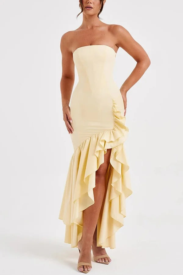 Out-Shine | Off-Shoulder Slim Fit Irregular Hem Maxi Dress