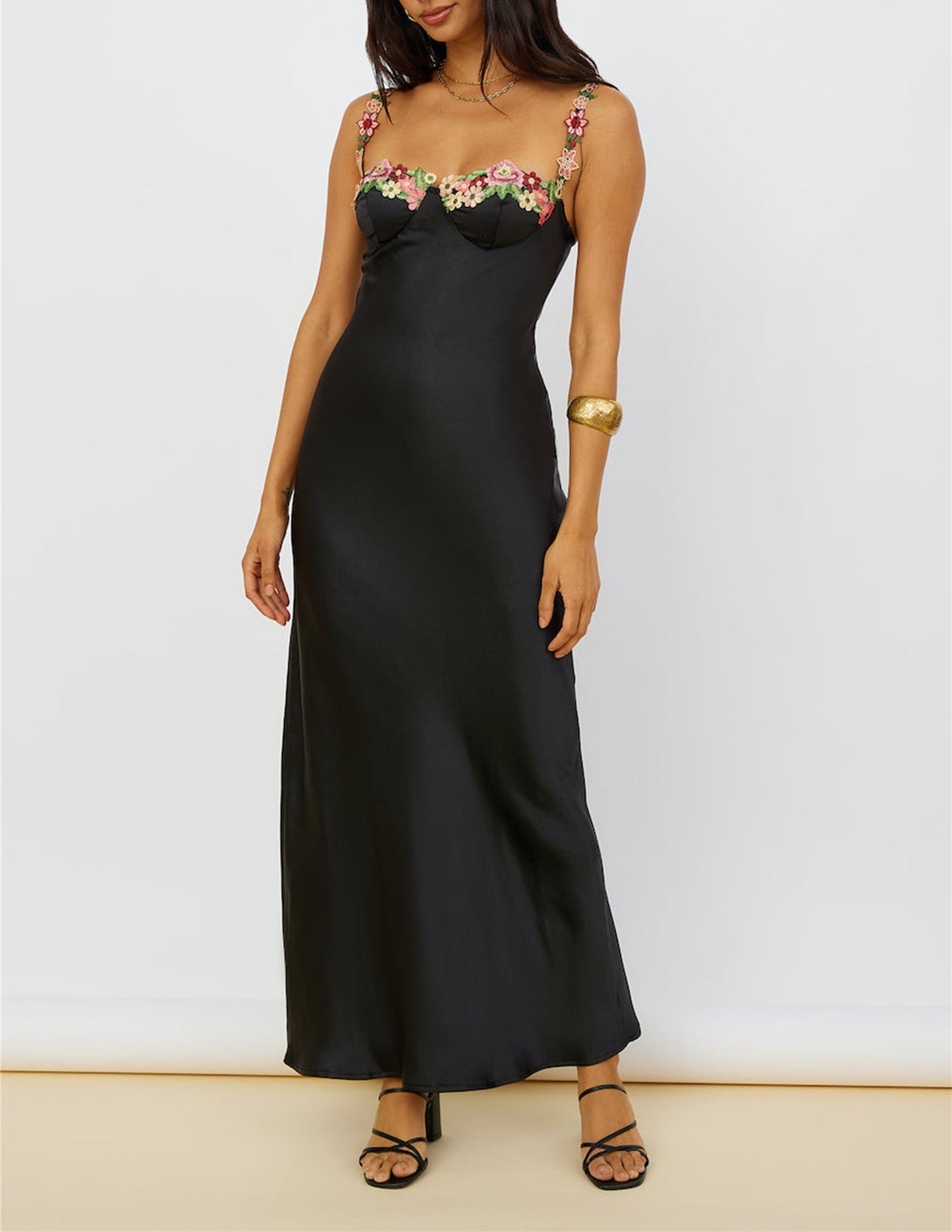 Out-Shine | Satin Maxidress With Floral Straps For Women