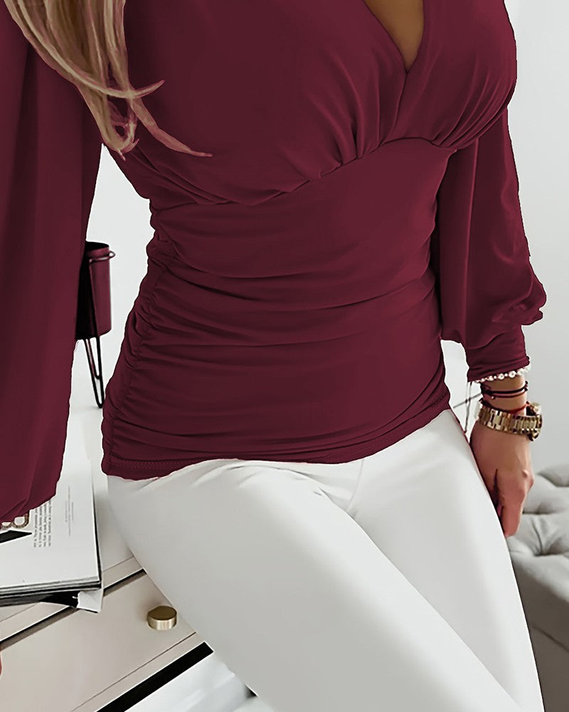Out-Shine | Plunge Lantern Sleeve Ruched Top