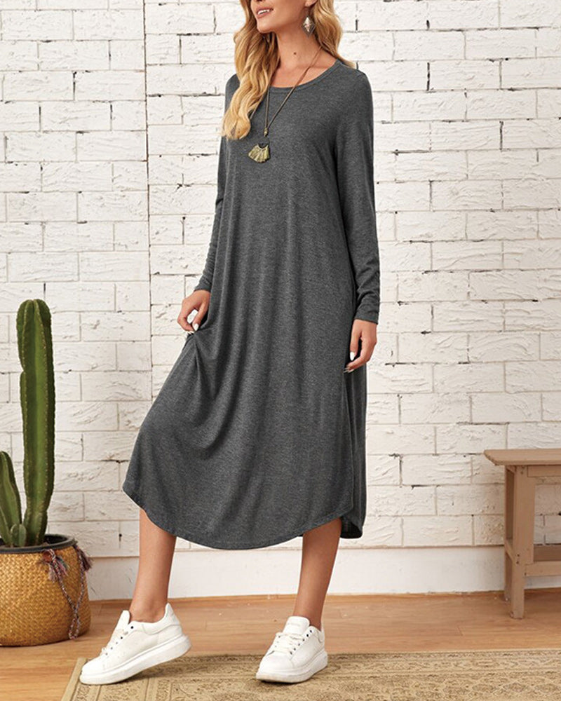 Out-Shine | Summer Loose Midi Dress With Long Sleeves And Pocket