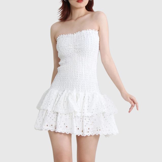 Out-Shine | Gathered Bandeau Mini Dress With Blue Paisley Pattern