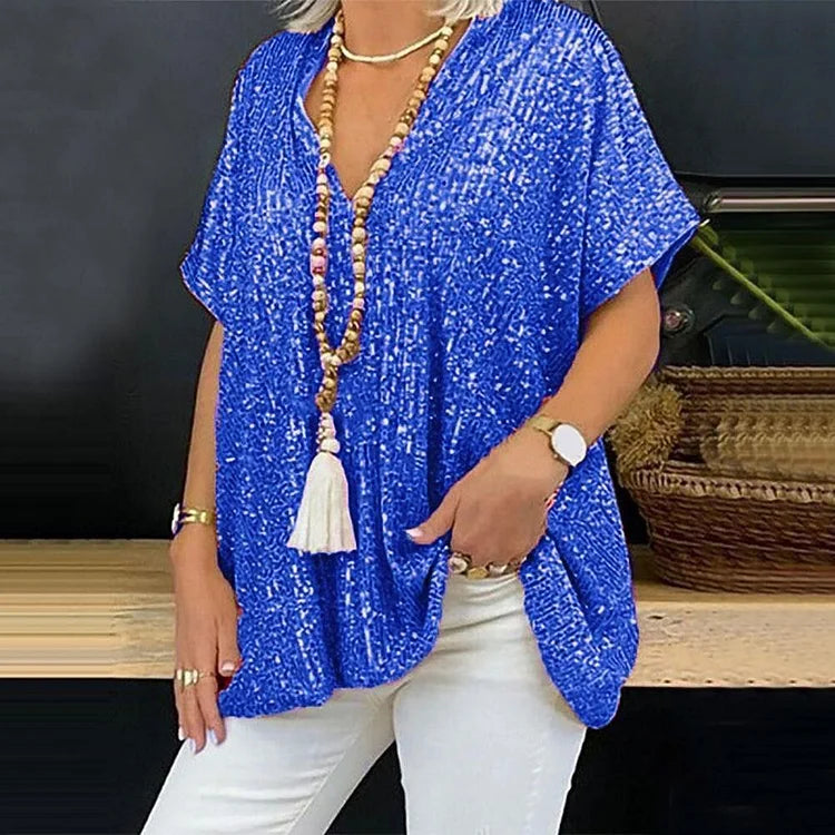 Out-Shine | Sequin V-Neck Blouse For Women