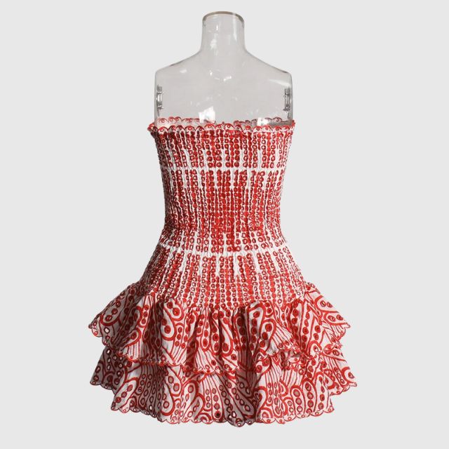 Out-Shine | Gathered Bandeau Mini Dress With Blue Paisley Pattern