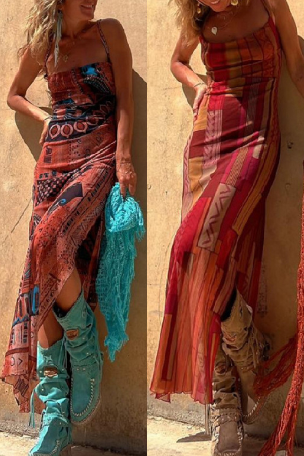 Deslumbra | Vestido de malla con tirantes elásticos, estampado y sin mangas