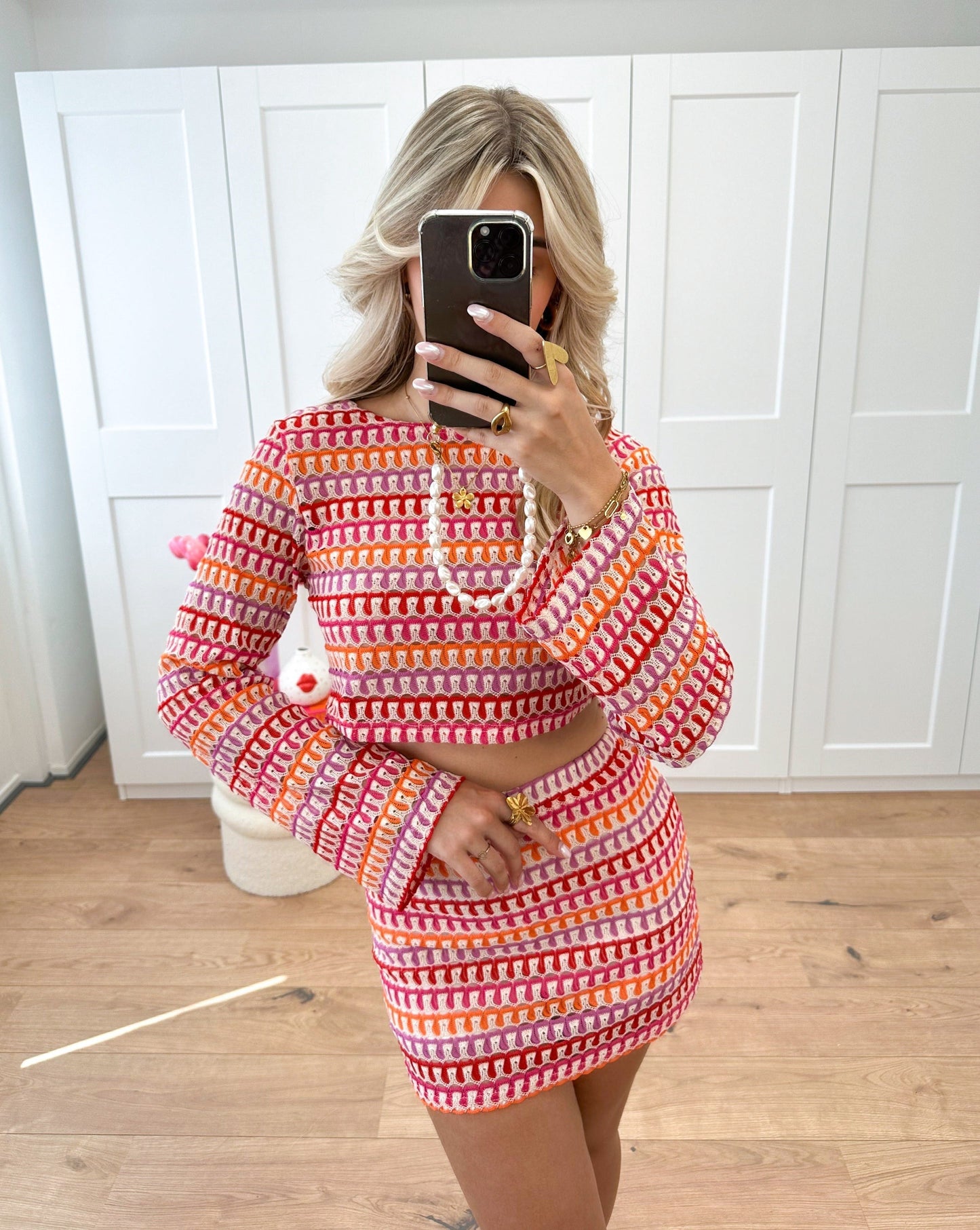 Out-Shine | Colorful Crocheted Crop Top and Skirt Set for Women