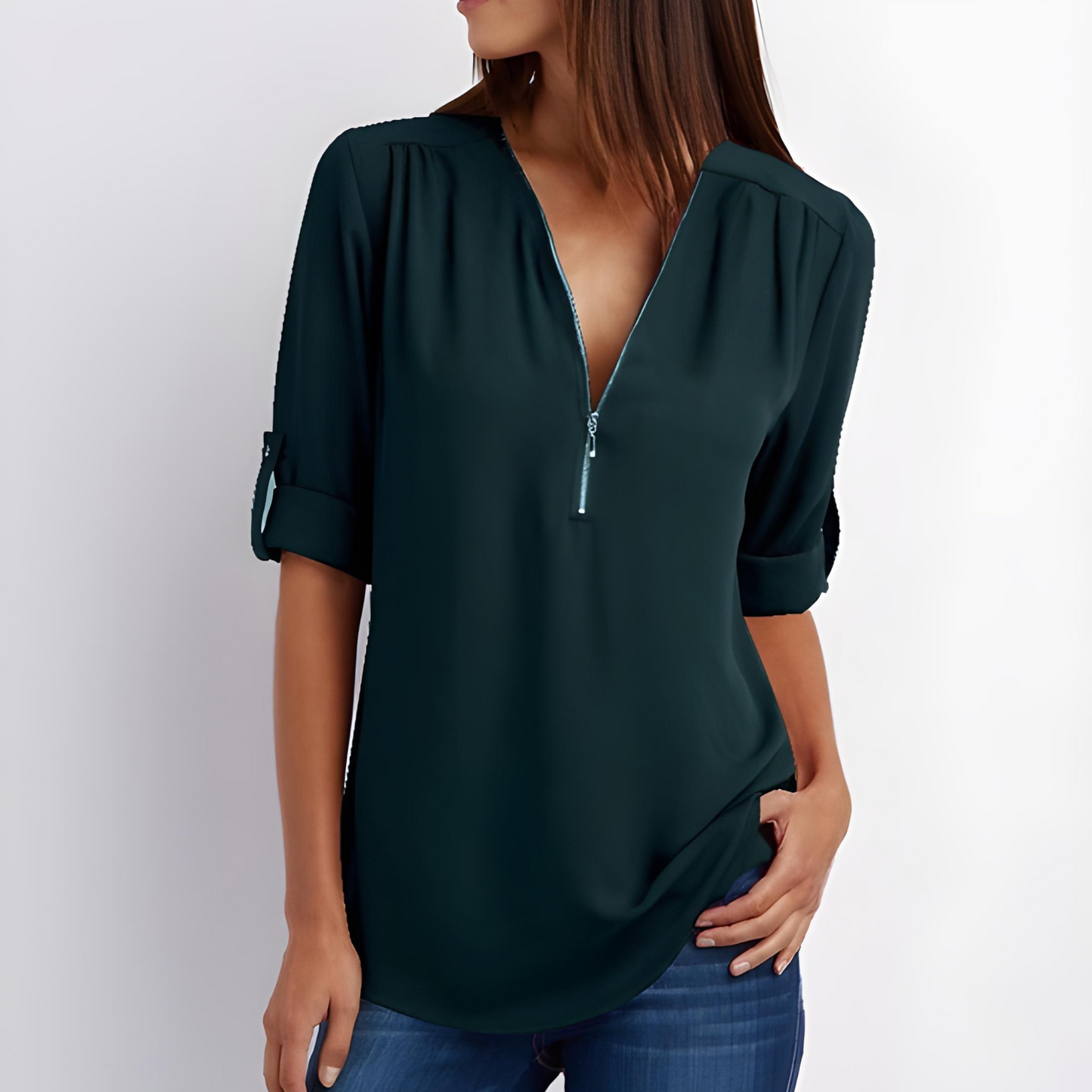 Out-Shine | Stylish V-Neck Zipper Blouse
