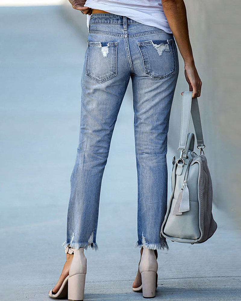 Out-Shine | Women's Chic Tattered Jeans Denim