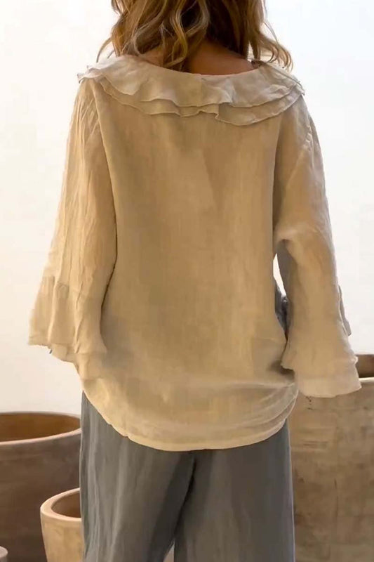 Out-Shine | Casual Ruffle Collar Cotton and Linen Tops