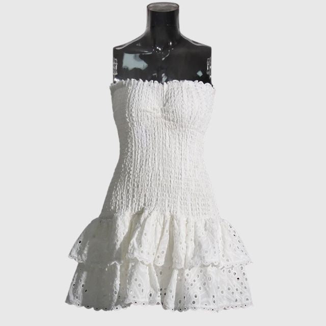 Out-Shine | Gathered Bandeau Mini Dress With Blue Paisley Pattern