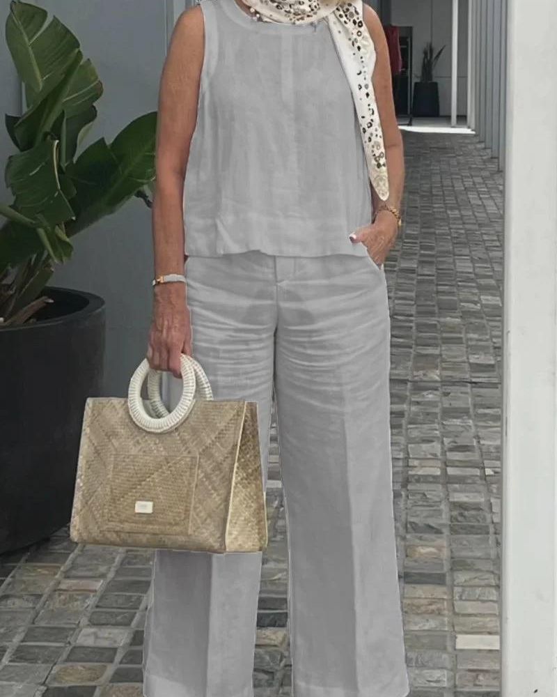 Out-Shine | Conjunto de dos piezas sin mangas de algodón y lino 