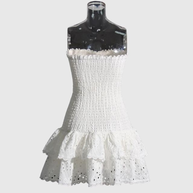 Out-Shine | Gathered Bandeau Mini Dress With Blue Paisley Pattern