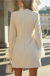 Out-Shine | Date Feather Trim Long Sleeve H-Line Mini Dress