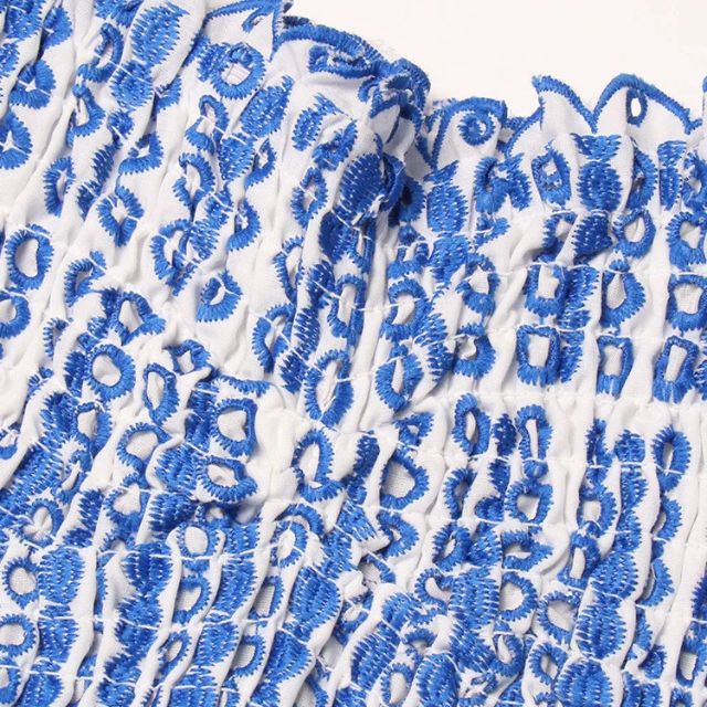 Out-Shine | Gathered Bandeau Mini Dress With Blue Paisley Pattern