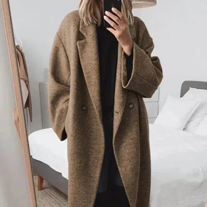 Out-Shine | Oversize Women's Cashmere Coat with Reverse Collar