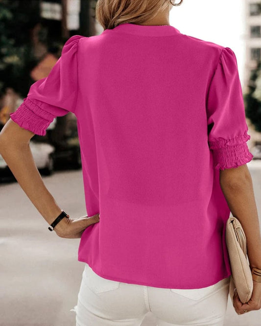 Out-Shine | Casual V-Neck Puff Sleeve Blouse for Women