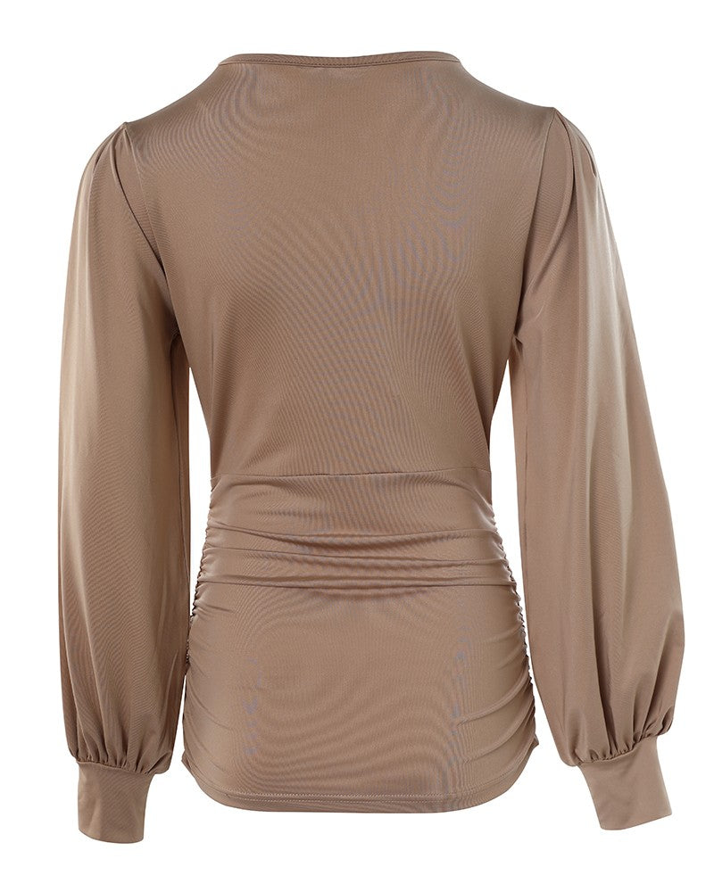 Out-Shine | Plunge Lantern Sleeve Ruched Top