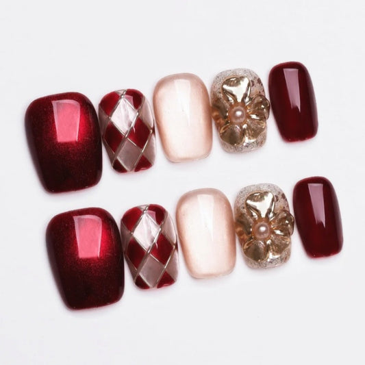 Out-Shine | Moonlight Rose, Luxurious and Noble Diamond Pattern Nails