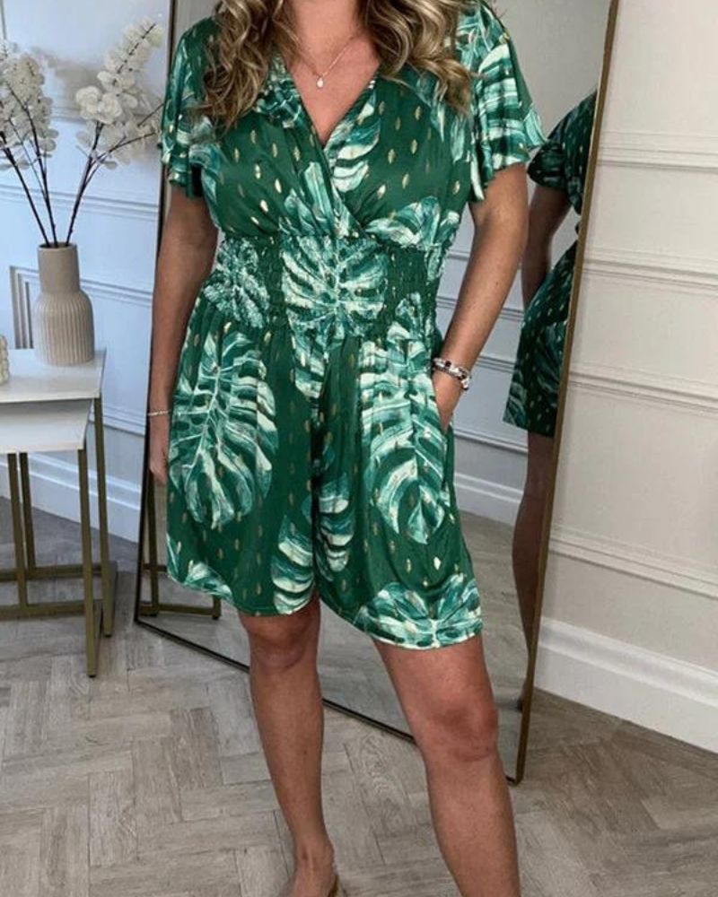 Out-Shine | Floral Polka Dot Pocket Rompers