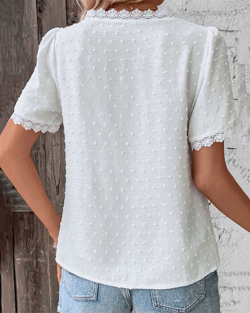 Out-Shine | Women's V Neck Stylish Accent Blouse White