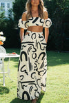 Out-Shine | Doodle Printed Off Shoulder Crop Top and Pocketed Cutout Maxi Skirt Set