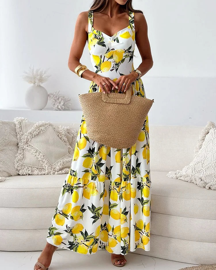 Out-Shine | Strappy Dress With Lemon Print