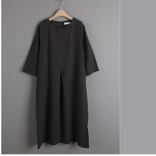 Deslumbra | Vestido largo holgado de estilo coreano en algodón y lino para mujer