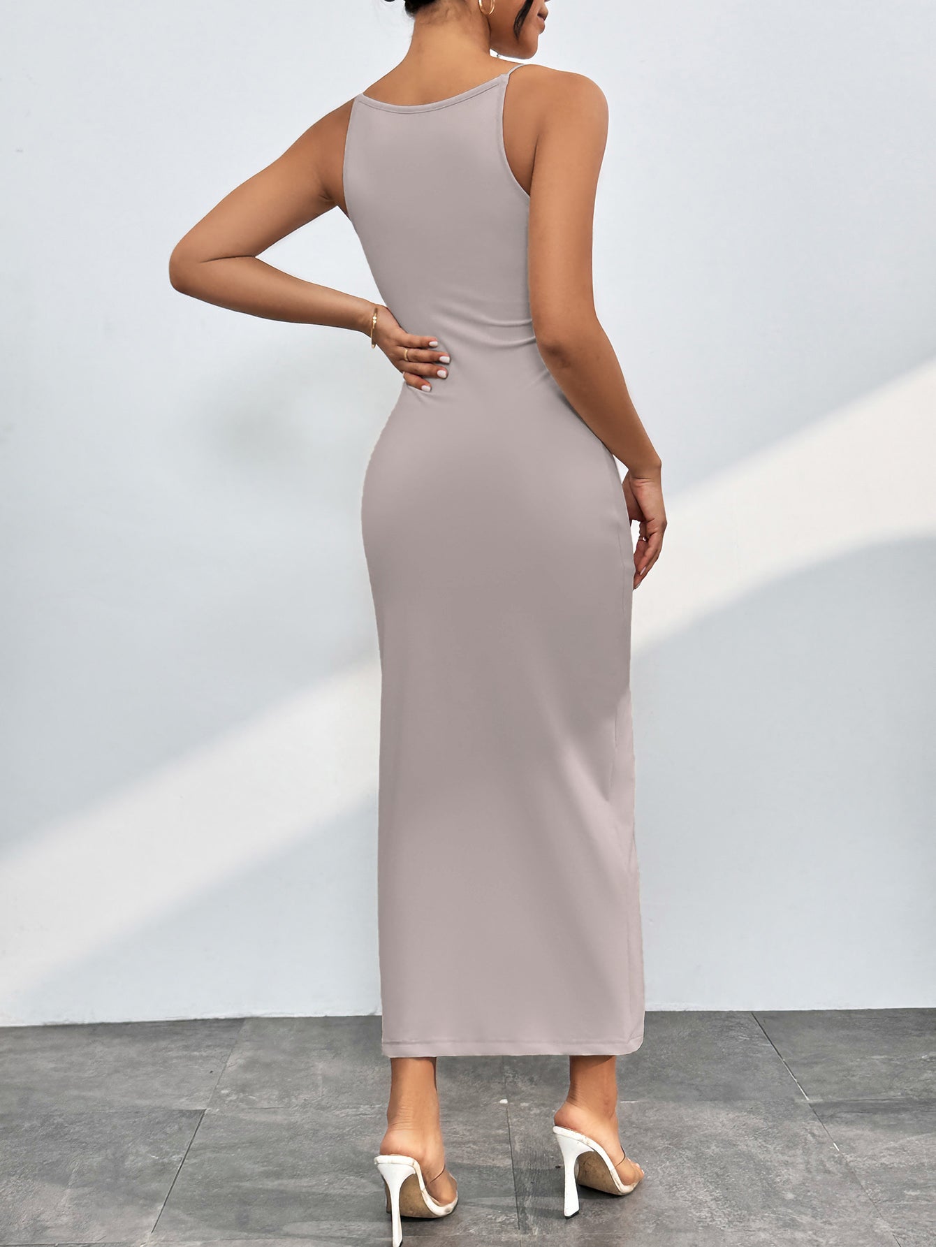 Out-Shine | Round Neck Wrap Midi Cami Dress