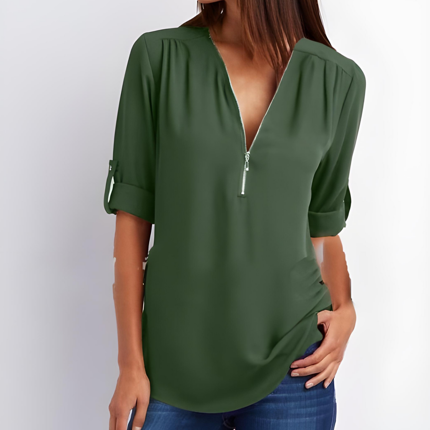 Out-Shine | Stylish V-Neck Zipper Blouse