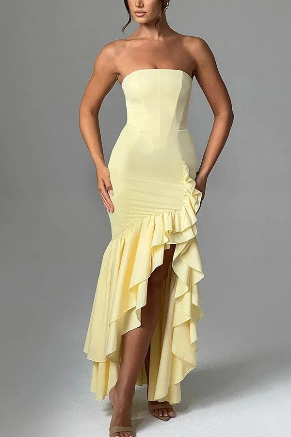 Out-Shine | Off-Shoulder Slim Fit Irregular Hem Maxi Dress