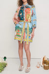 Out-Shine | Blend Unique Print Balloon Sleeve Belted Pocket Shirt Mini Dress