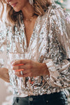Out-Shine | Elegant Long Sleeve Blouse With Glittering Sequins For Women