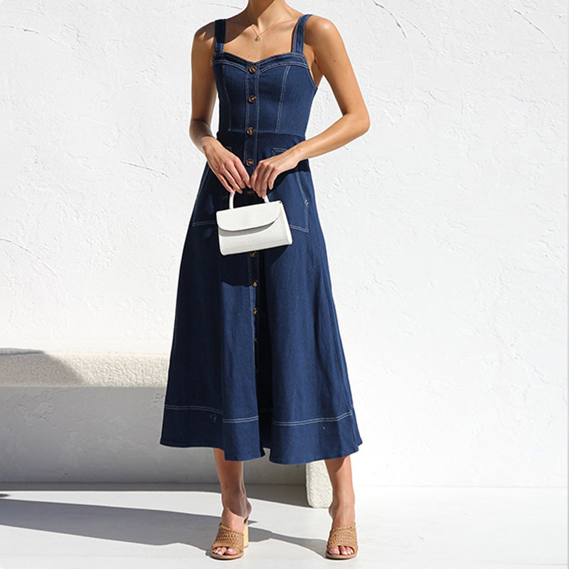 Out-Shine | Indigo Denim Button-Down Midi Dress