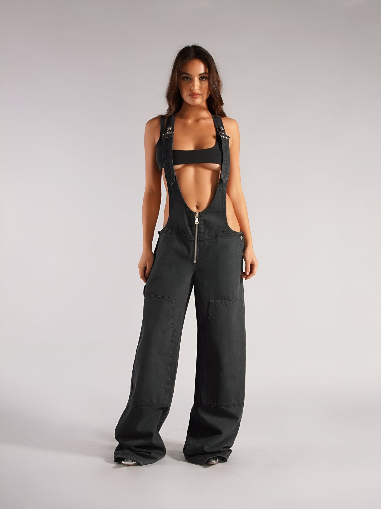 Out-Shine | Sexy Plunge Denim Overalls