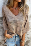 Out-Shine | Hollow V-Neck Long-Sleeved Casual Loose Knitted Top
