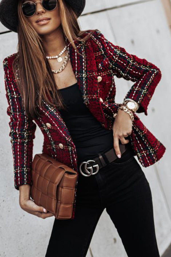 Out-Shine | Catch Double Breasted Plaid Blazer