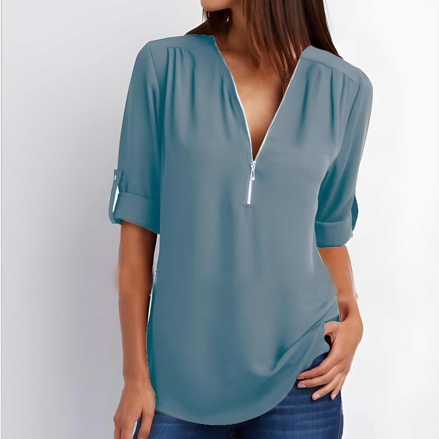 Out-Shine | Stylish V-Neck Zipper Blouse