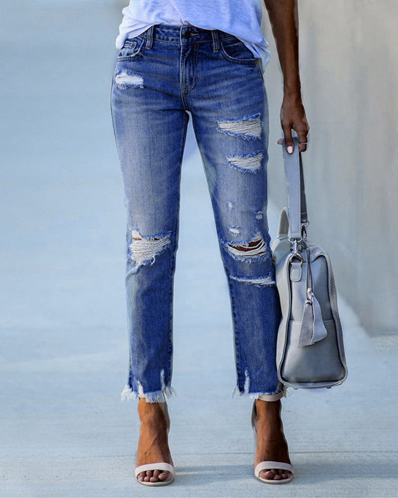 Out-Shine | Women's Chic Tattered Jeans Denim