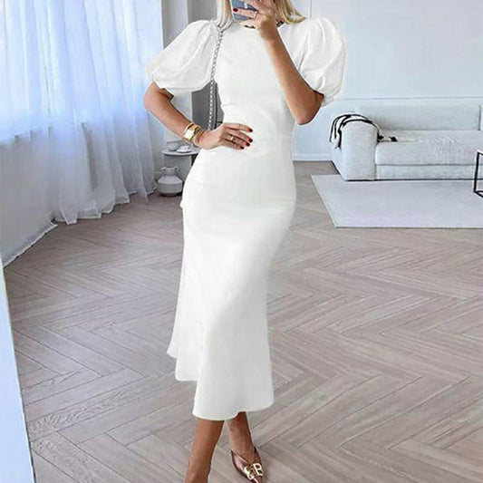 Deslumbra | Vestido largo ajustado con mangas y cintura recortadas